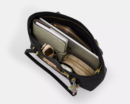 Station Tote Bag In Signature pebbled leather "Gold/Black"