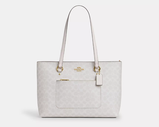 Station Tote Bag In Signature Canvas "Gold/White/Chalk"